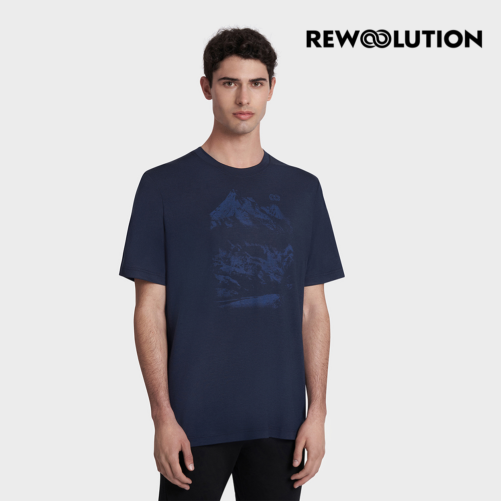 【Rewoolution】男 REFLECTIONS 140g短袖印花T恤(海軍藍) 短袖羊毛衣|RECB1MC513