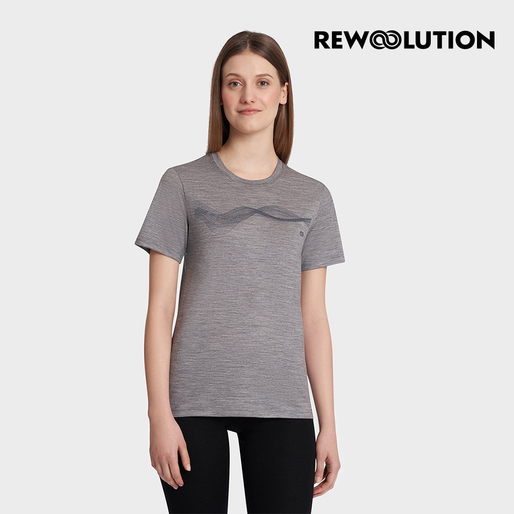 【Rewoolution】女 WAVES 140g短袖印花T恤(霧灰)美麗諾羊毛|RECB1WC513