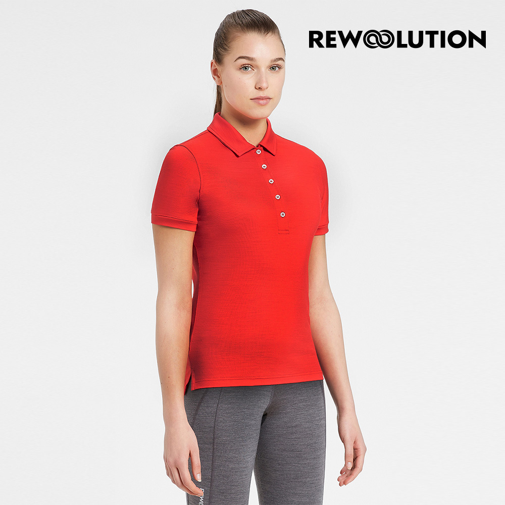 【Rewoolution】女 MIRTH 190g短袖Polo衫(玫紅)羊毛衣 吸濕排汗| REAB2WC103