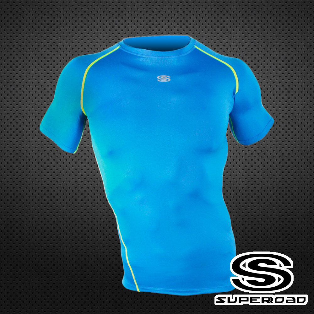 【SUPEROAD SPORTS】涼感速乾 專業機能運動短袖緊身衣(淺藍色)