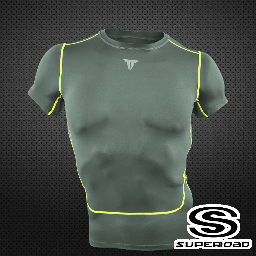 【SUPEROAD SPORTS】Full-Power 壓縮短袖運動緊身衣(灰綠色)