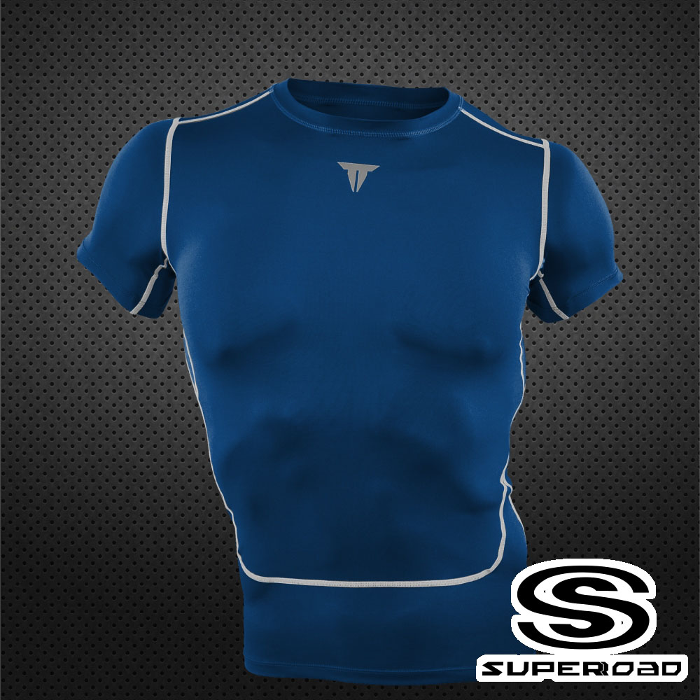 【SUPEROAD SPORTS】Full-Power 壓縮短袖運動緊身衣(深藍色)
