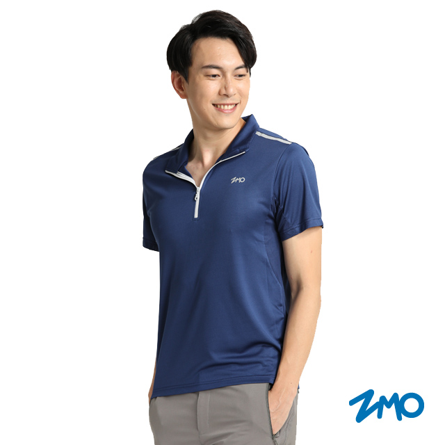 ZMO男涼感小立領短袖衫NP621-深藍色