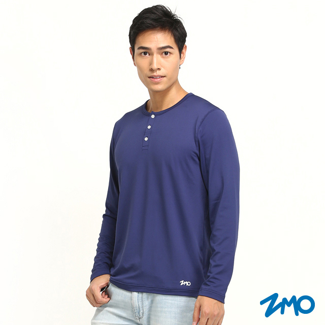 ZMO 男輕暖圓領長袖衫US433-丈青色