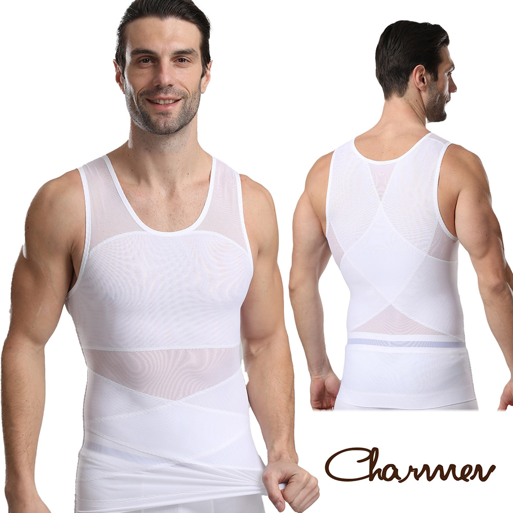 【Charmen】NY093機能網布腹部交叉加長塑身背心 男性塑身衣