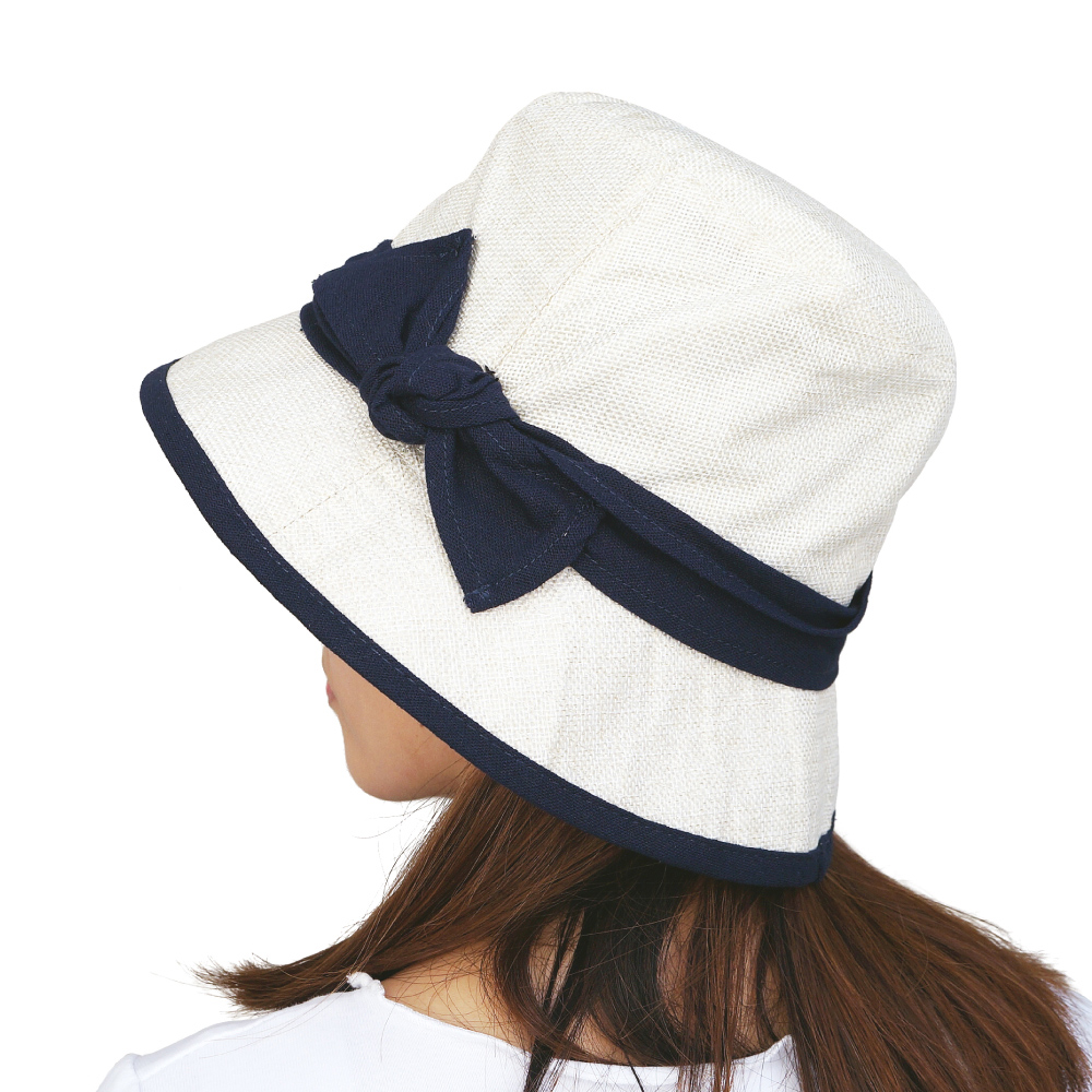 日本AUBE 配色蝴蝶結可折疊抗UV遮陽帽(象牙白)
