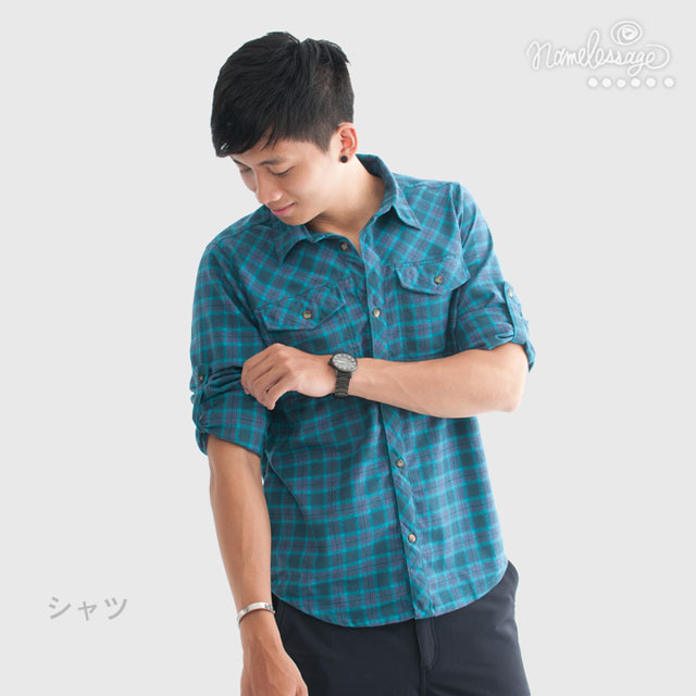 日本namelessage 男款格紋保暖襯衫(土耳其藍/咖啡)_22M33