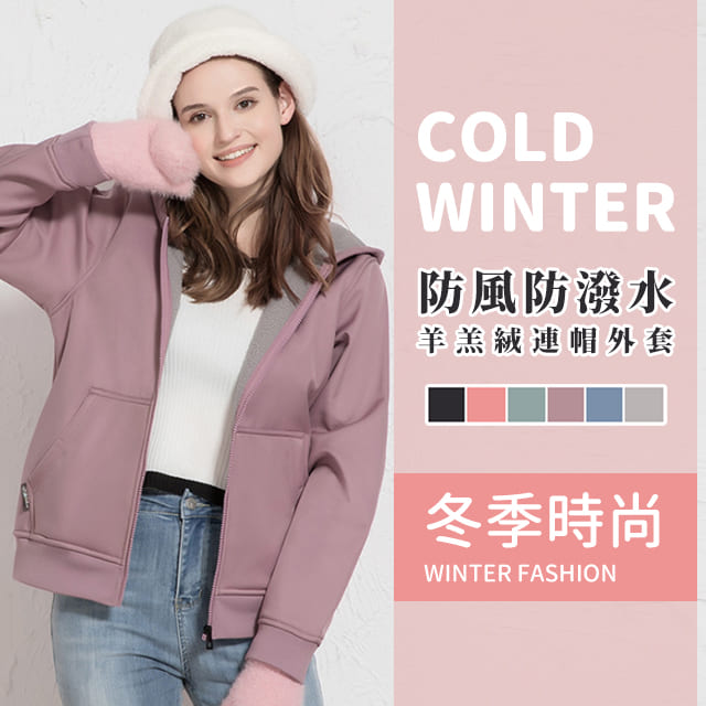 《J.Y》防風防潑水羊羔絨連帽外套 - 紫色