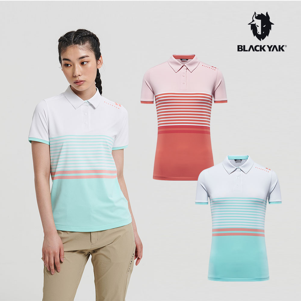 【BLACKYAK】女 STRIPE條紋短袖POLO衫 (珊瑚紅/薄荷綠) 登山 運動 POLO衫 上衣 | BYAB1WC102
