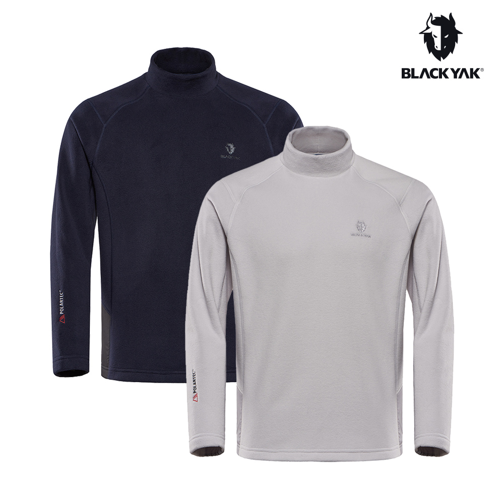 【BLACKYAK】男 POLARTEC小高領長袖上衣(海軍藍/骨白)-刷毛保暖/底層衣|BYCB2MC702