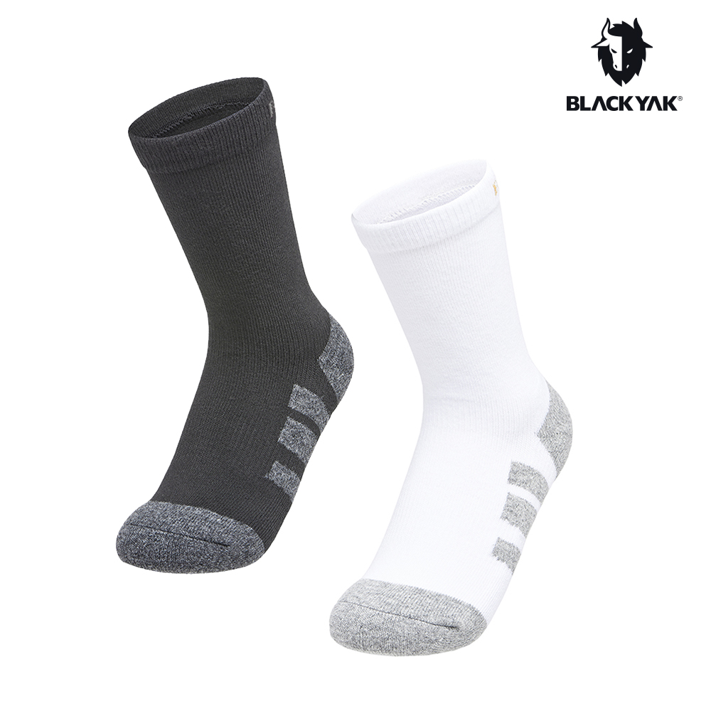 【BLACKYAK】COOLMAX羊毛中筒襪(白色/黑色)-足底毛圈避震緩衝|BYCB2NAB01