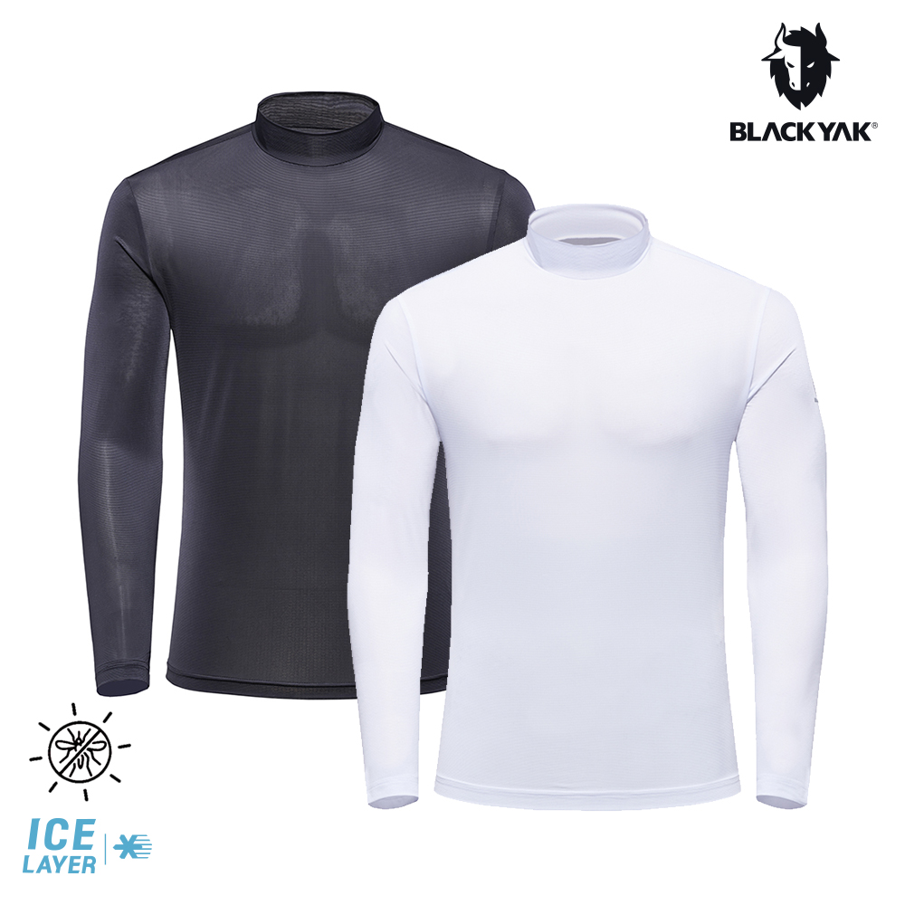 【BLACKYAK】男 ICE GUARD小高領長袖上衣(白色/黑色)-涼感 防蚊蟲 底層衣|BYDB1MC701