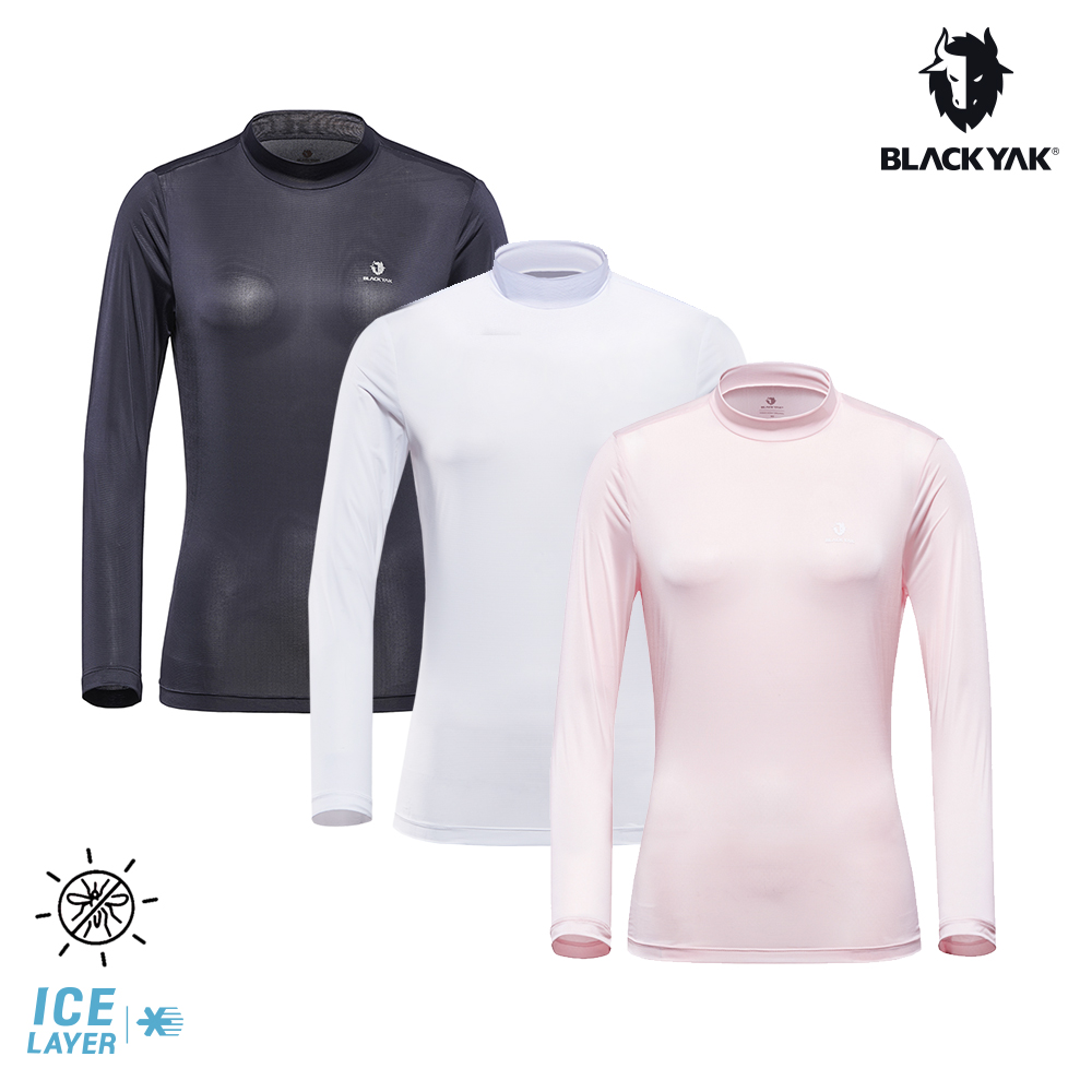 【BLACKYAK】女 ICE GUARD小高領長袖上衣(淺粉紅/白色/黑色)-涼感 防蟲 底層衣|BYDB1WC701