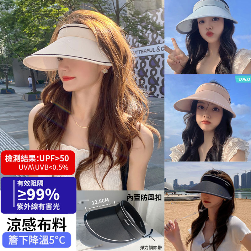 OMG 防紫外線UPF50+大帽簷空頂防曬帽 遮陽帽 抗UV帽