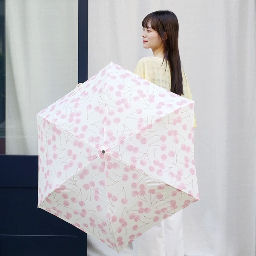 【nifty colors】櫻桃花開玻璃纖維折疊傘/粉 三段式折疊傘(輕量折疊傘、抗UV遮陽傘、晴雨兩用傘)