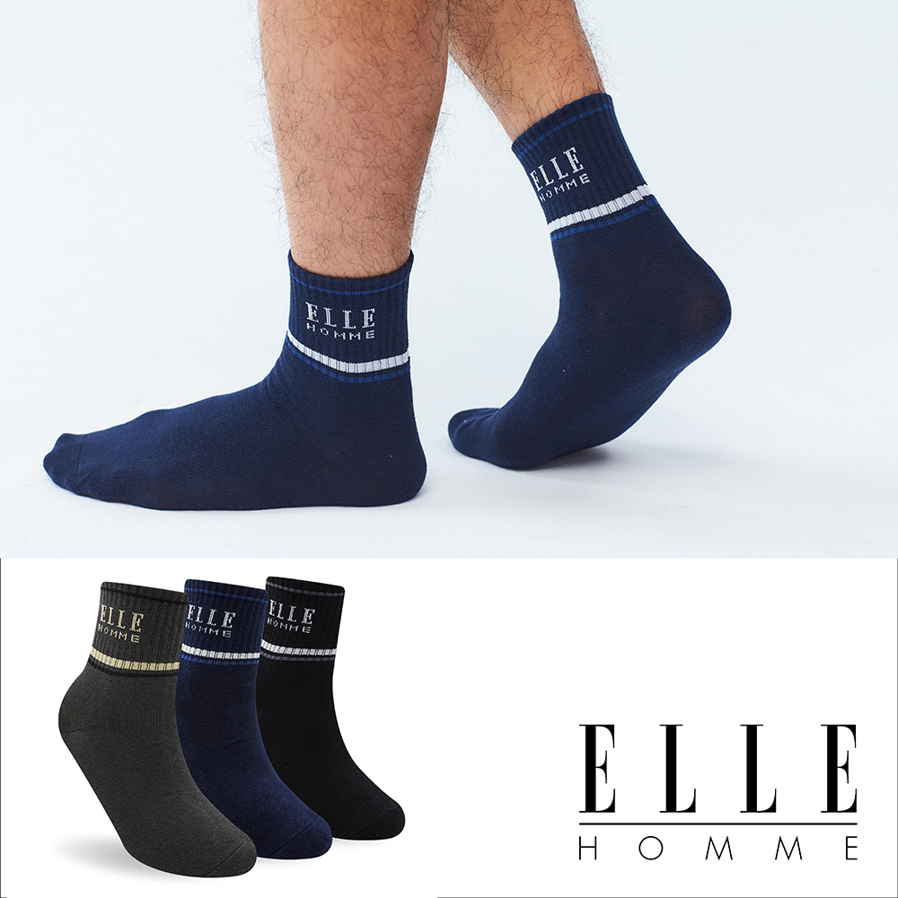 【ELLE HOMME】簡約細線休閒襪