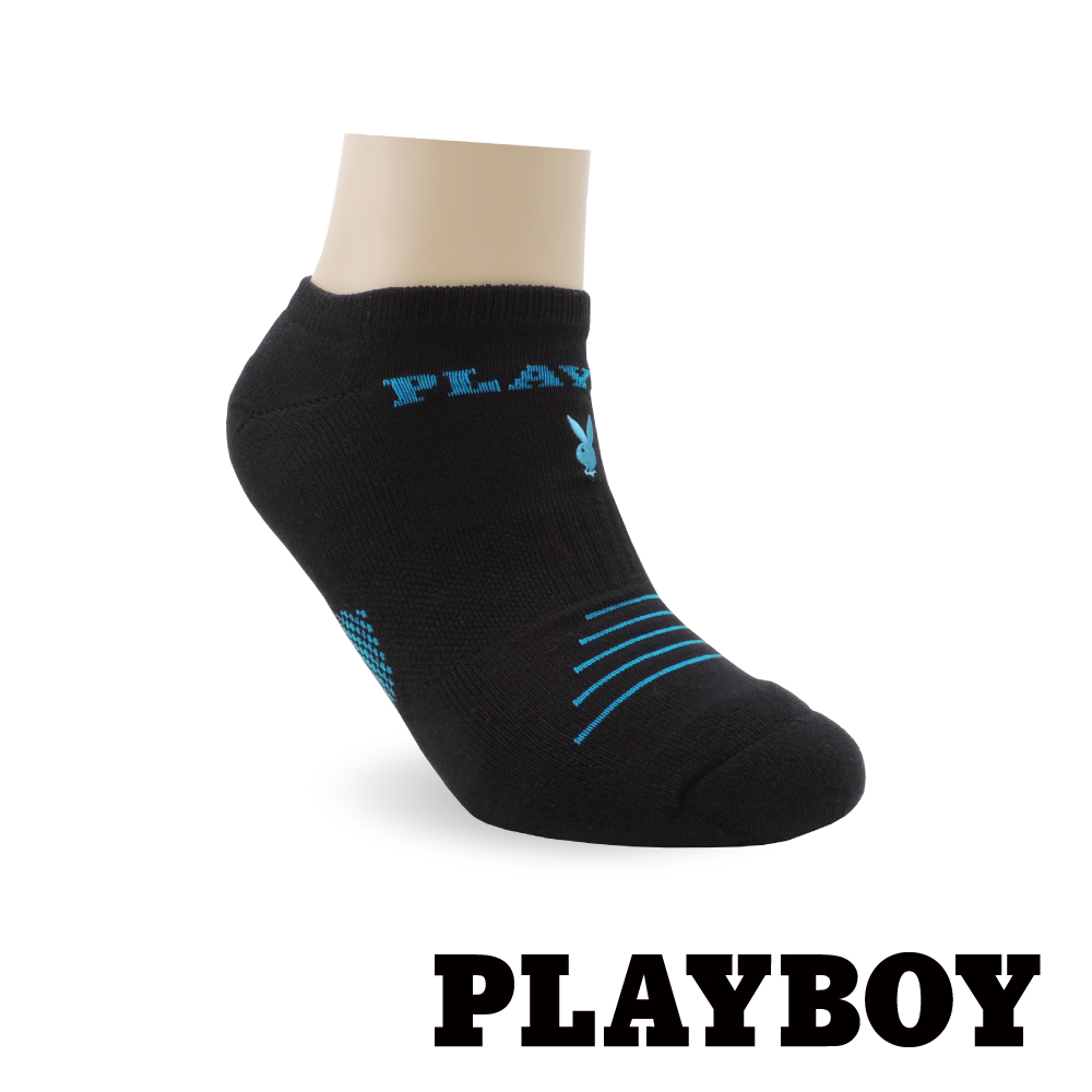 PLAYBOY 經典兔氣墊隱形運動襪-藍/黑