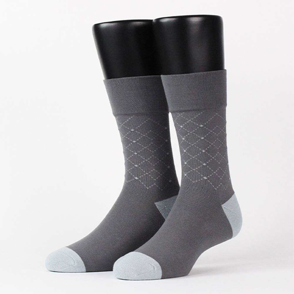 【FOOTER除臭襪】零束縛．線條格紋紳士襪-男女款(Q54-灰藍)
