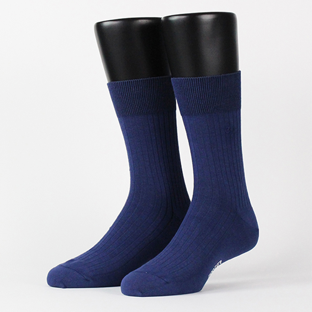 【FOOTER除臭襪】純色雙針刺繡紳士襪-男女款(Q53-深藍)