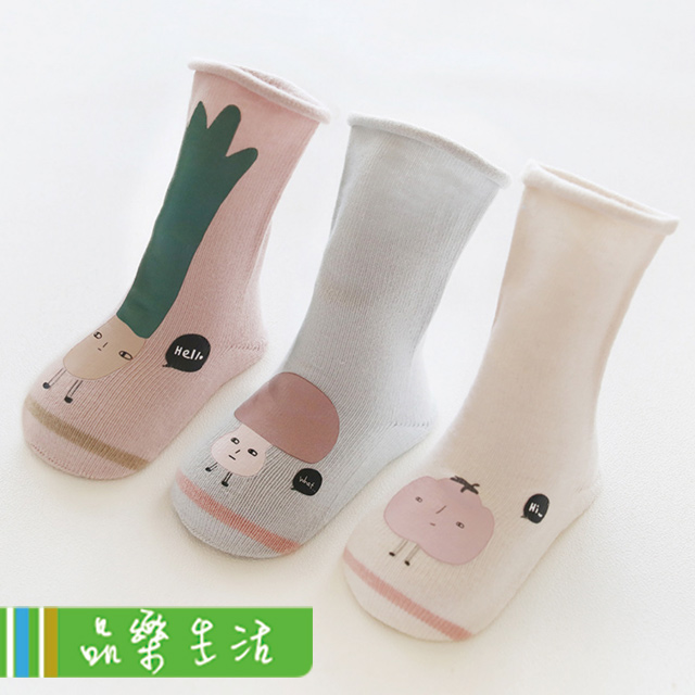 【品樂．LaVie】可愛卡通印膠純棉中筒寶寶襪童襪(蔬菜組合2/三雙組)