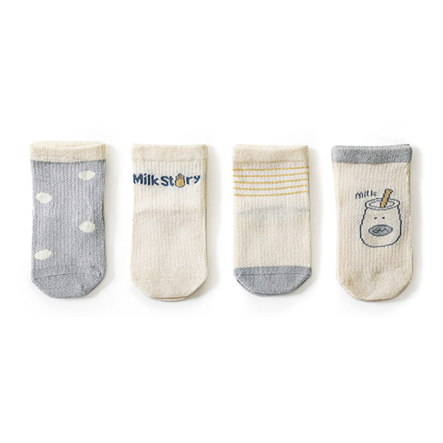 【品樂．LaVie】春夏薄棉網眼童襪可愛萌趣系列(牛奶四雙組)
