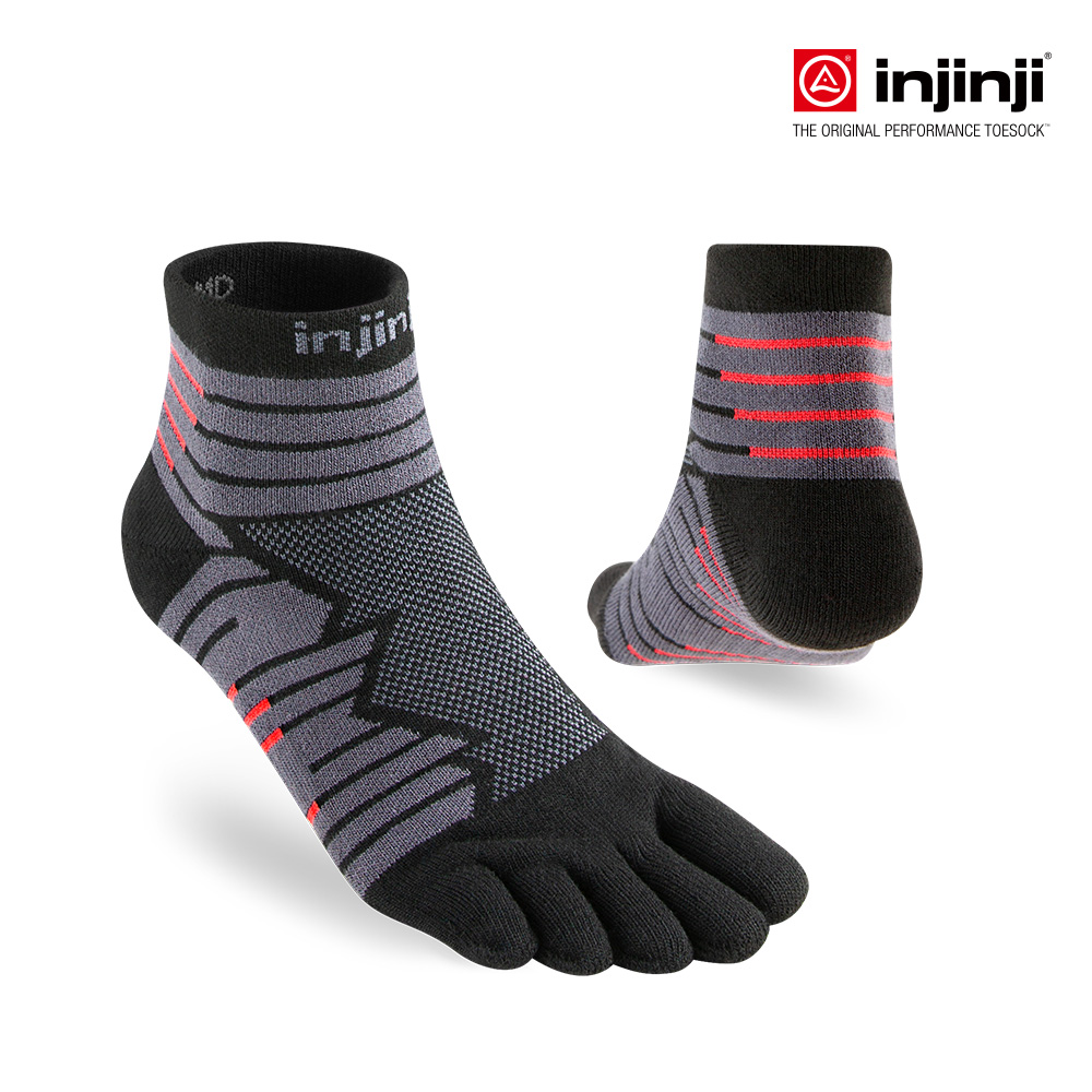 【injinji】Ultra Run終極系列五趾短襪 (碳黑) - NAA64|避震緩衝 推薦路跑用品 慢跑長跑