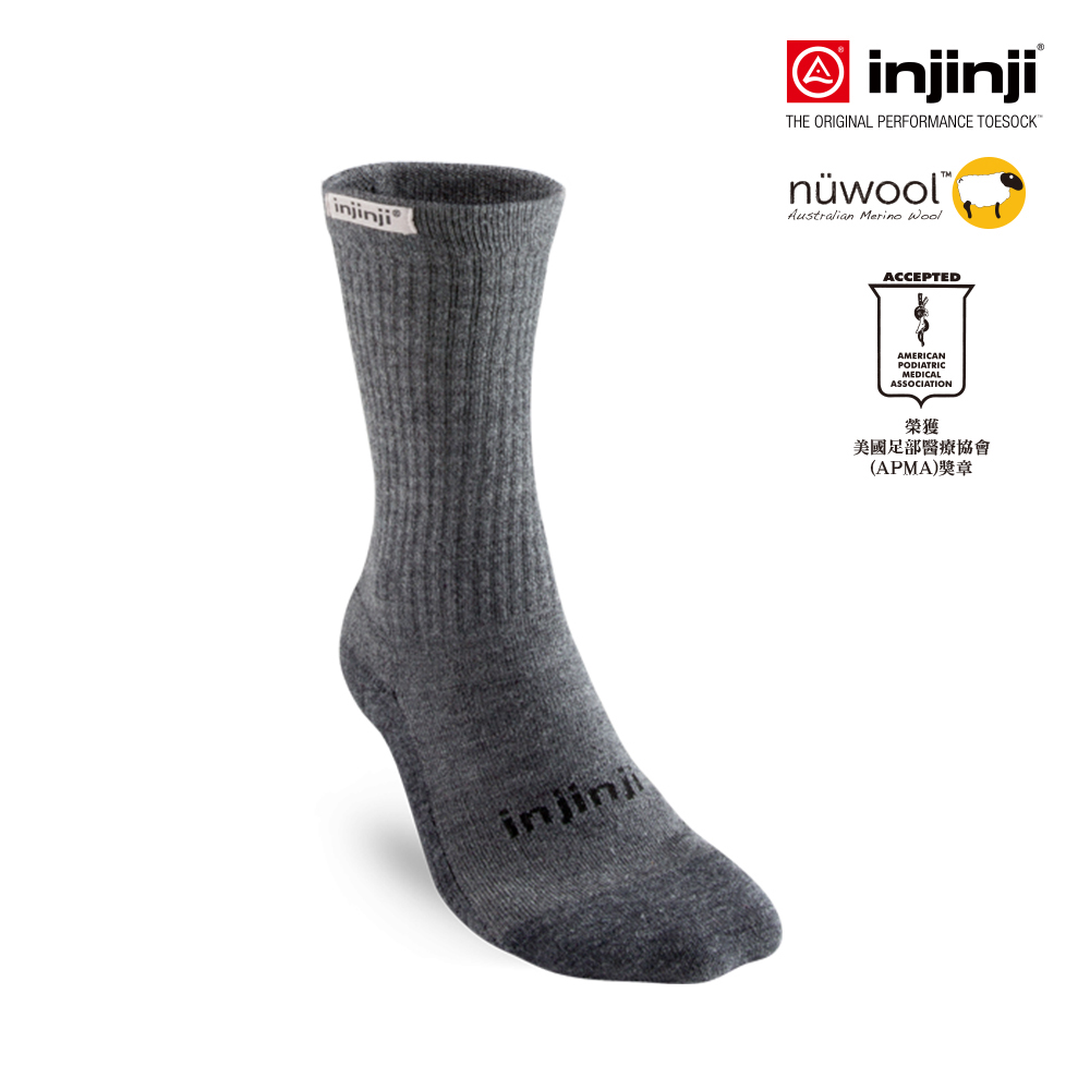 【injinji】HIKER 男 羊毛中筒健行襪-外襪 (石墨灰) - MAA62 | 羊毛襪 登山襪 抗菌防臭襪