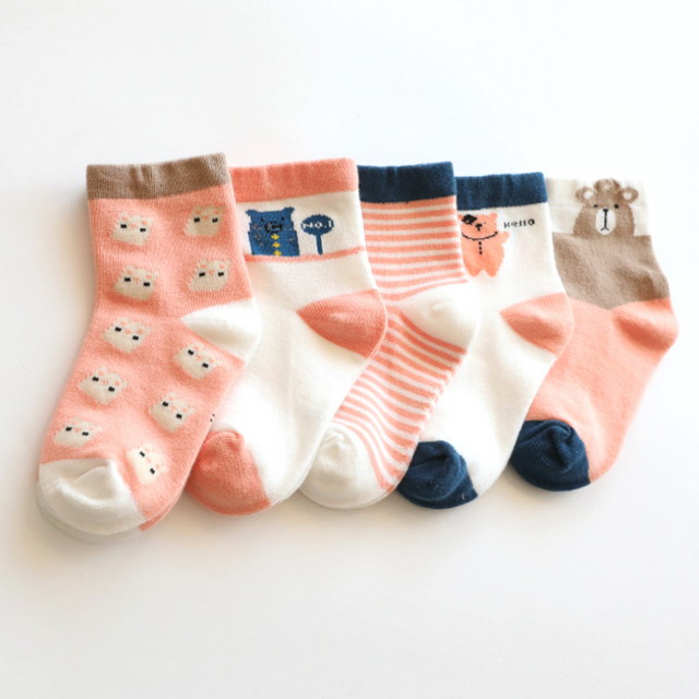 【優貝選】俏皮童趣舒適學生童襪5入套組-可愛小熊