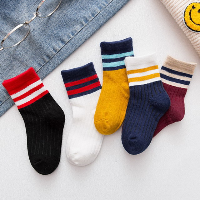 【優貝選】舒適學生童襪5入套組-經典條紋