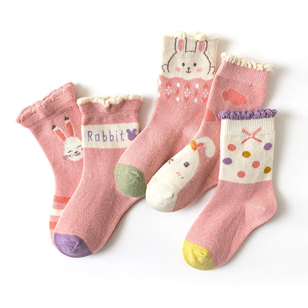 【優貝選】舒適學生童襪5入套組-雲朵小兔