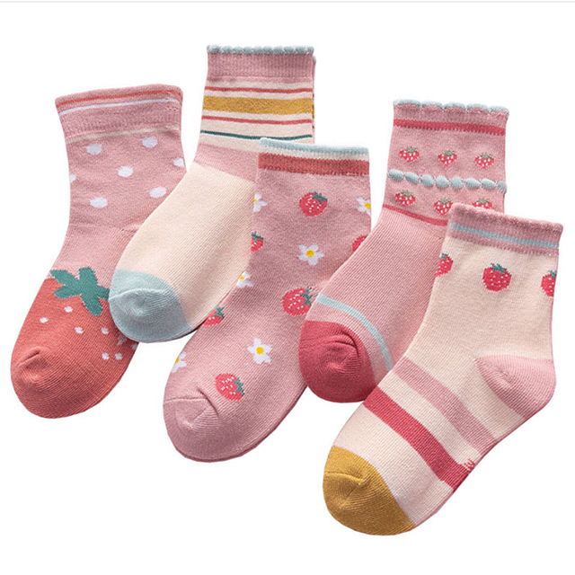【優貝選】舒適學生童襪5入套組-草莓花邊