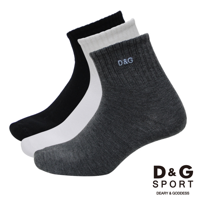【D&G】1/2素面刺繡男襪-12雙組
