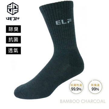 [UF72 elf除臭竹炭足弓增厚氣墊中統運動襪UF5812-深灰24-26