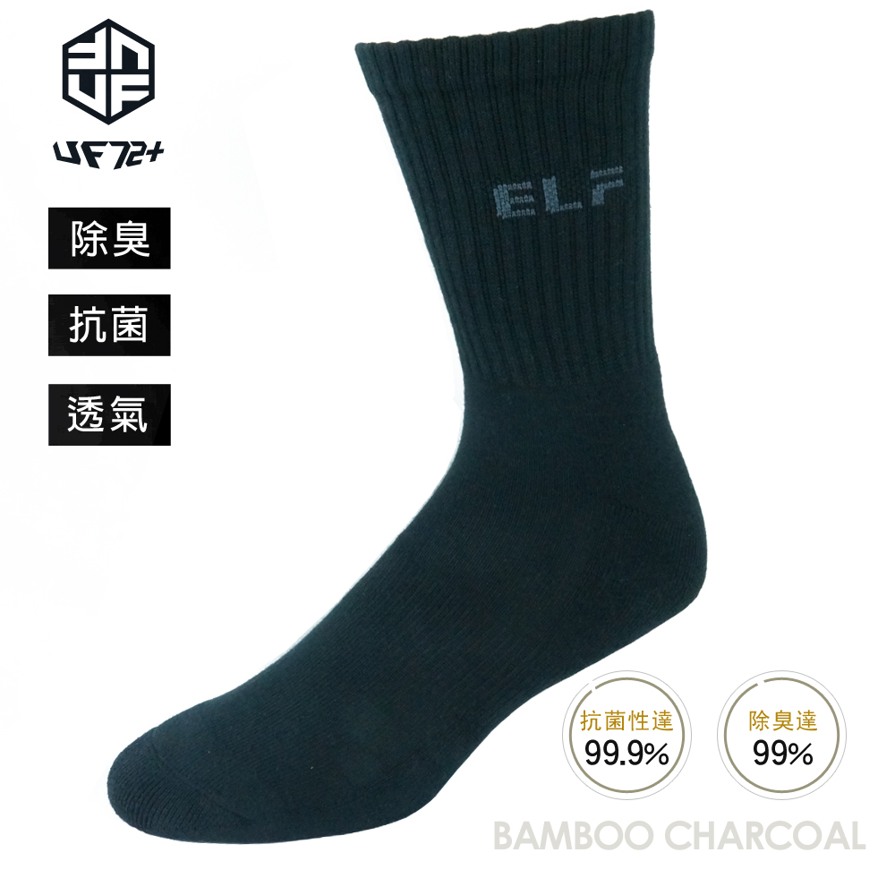 [UF72 elf除臭竹炭足弓增厚氣墊中統運動襪UF5812-黑色24-26