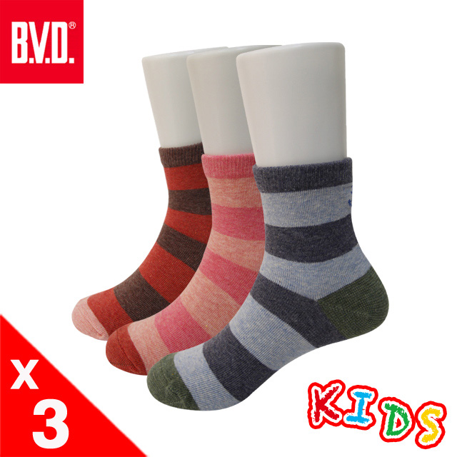 BVD條紋海錨3/4童襪3雙組