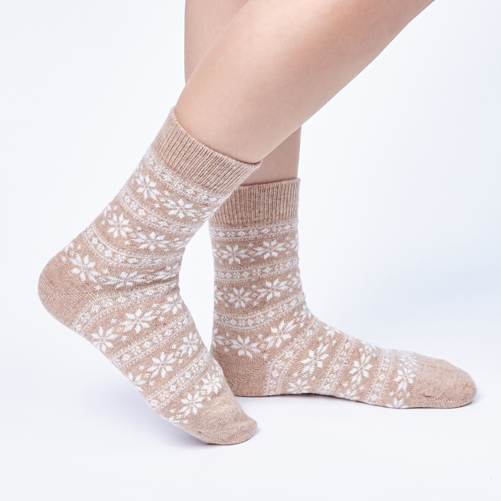 【ONEDER 旺達】女兔羊毛襪-6613雪花款 6件組(保暖/發熱/毛襪/中統襪)