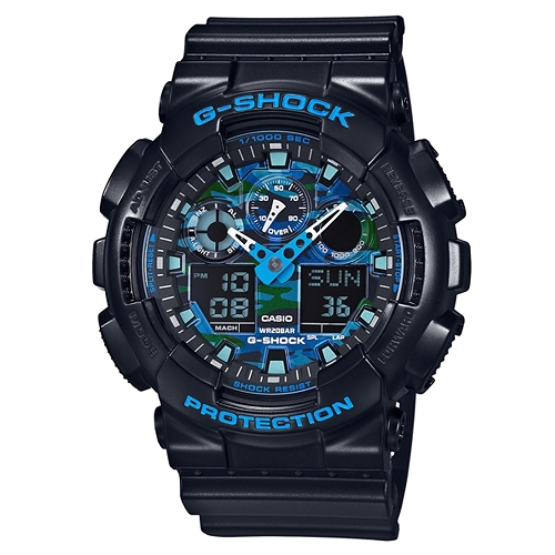 G-SHOCK 搶眼造型藍x黑酷炫配色腕錶GA-100CB-1A