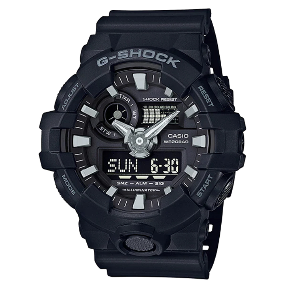G-SHOCK 絕對強悍系列3D立體整點時刻搶眼視覺雙顯錶 GA-700-1B