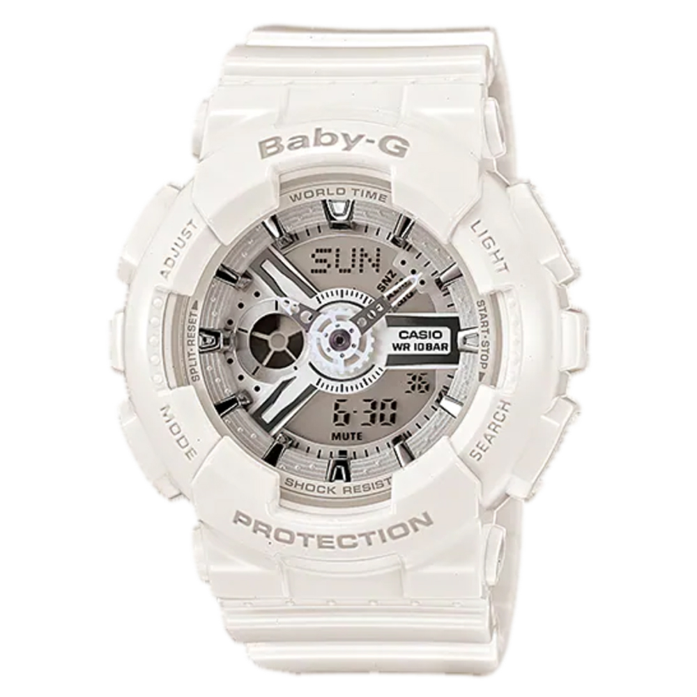 BABY-G 街頭層次多變率性風格雙顯休閒錶-雪白(BA-110-7A3)