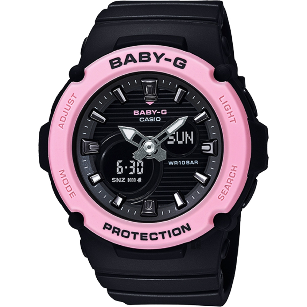 CASIO 卡西歐 BABY-G 粉嫩色調交錯果凍系列雙層結構活力休閒錶-黑x粉紅 BGA-270-1A