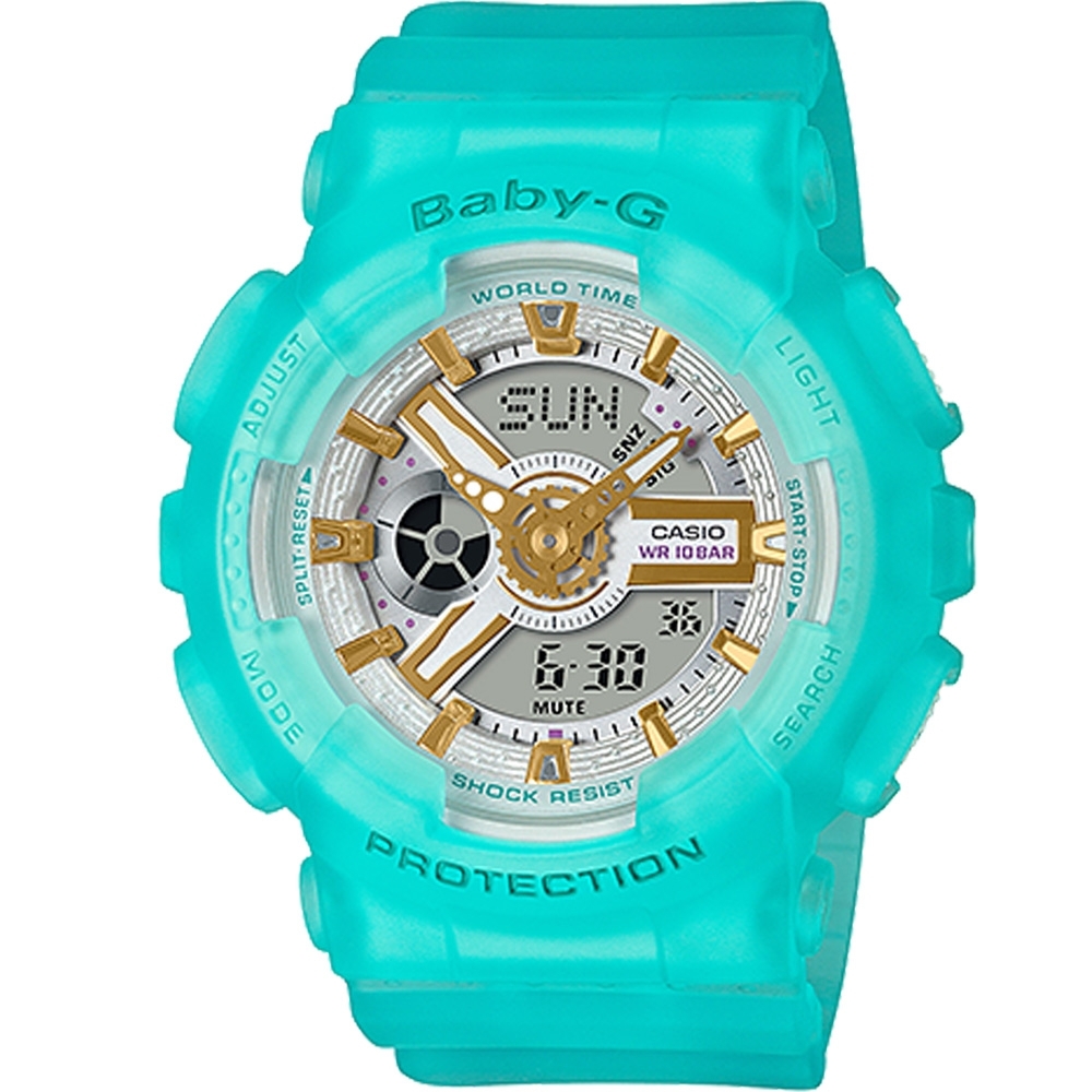 【CASIO】BABY-G 夏日岸邊海玻璃系列雙顯錶-藍綠(BA-110SC-2A)