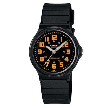 CASIO 新超輕巧經典圓形數字指針錶(黑面橘字)