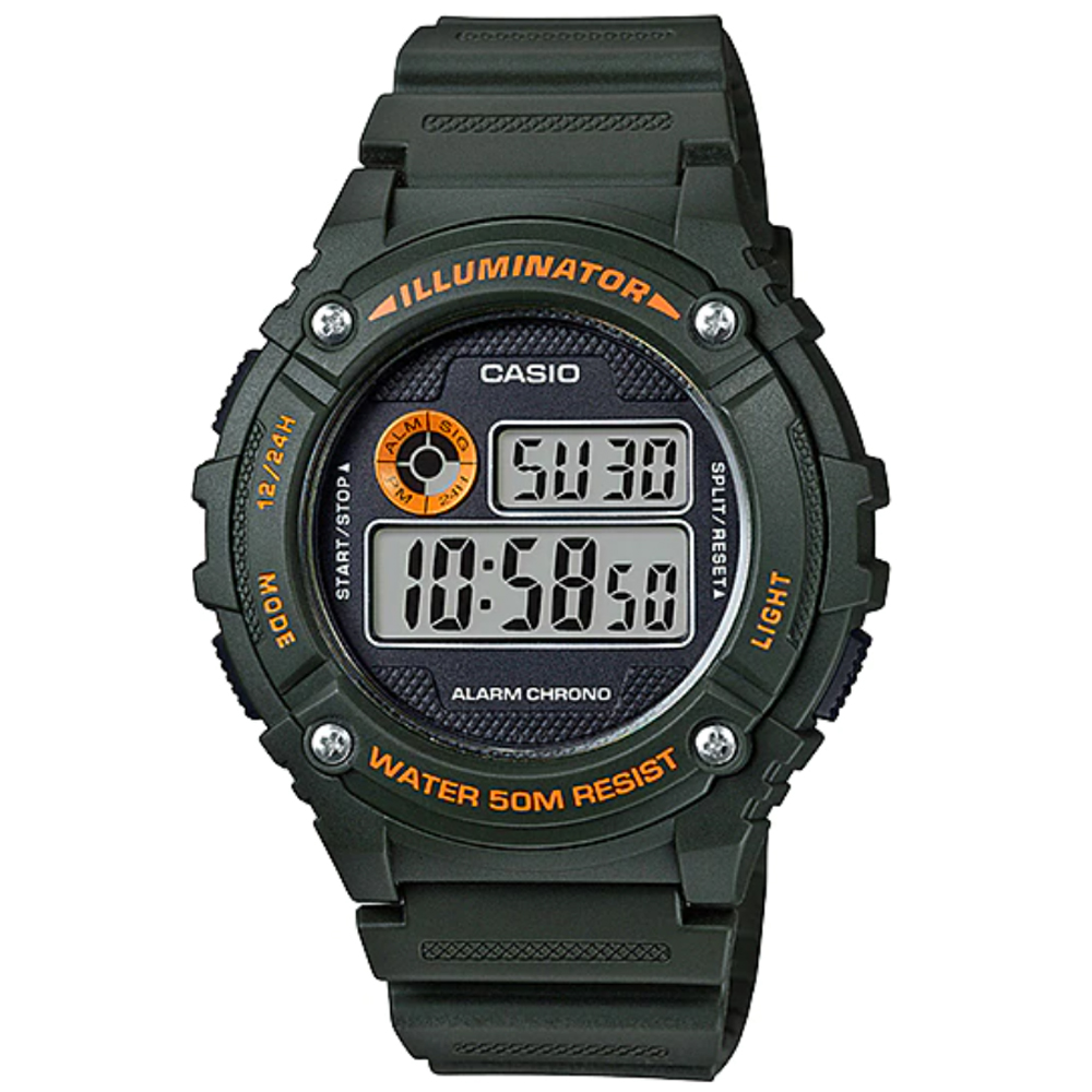 CASIO 簡約造型活力十足數位休閒錶-黑 W-216H-3B
