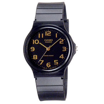 CASIO 超輕圓形數字錶-黑面金字 (MQ-24-1B2)