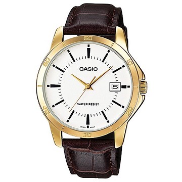 CASIO 城市潮流紳士時尚指針咖啡色皮帶錶-白面 (MTP-V004GL-7A)