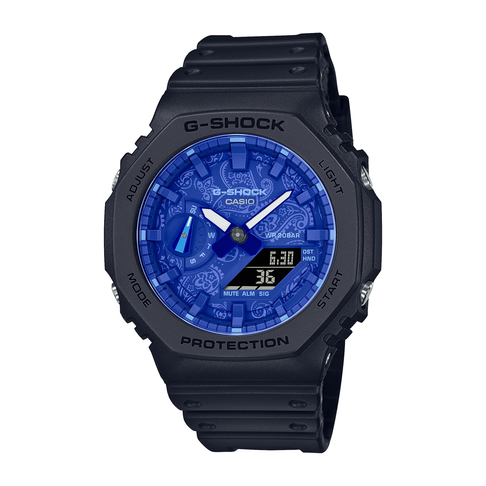 CASIO卡西歐 G-SHOCK 經典潮流 藍白變形蟲 八角形錶殼 GA-2100BP-1A_45.4mm