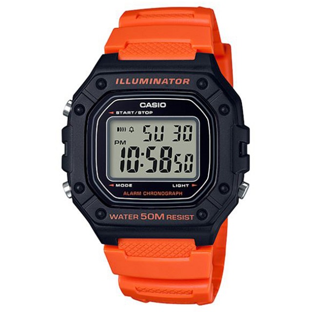 【CASIO 】大錶面清晰數位電子運動錶-橘 (W-218H-4B2)