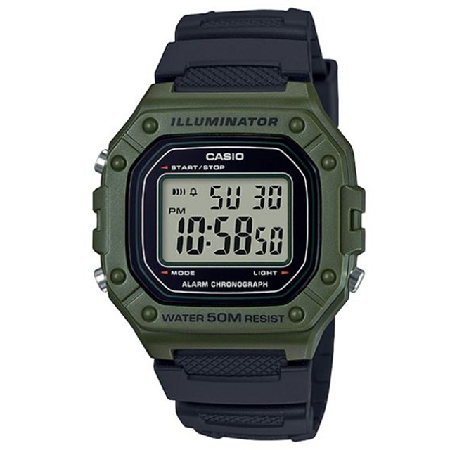 【CASIO 】大錶面清晰數位電子運動錶-綠 (W-218H-3A)