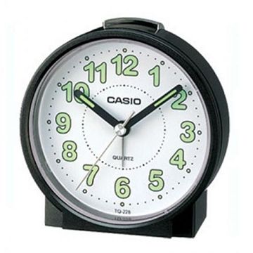 CASIO 實用必備夜間指針桌上圓型鬧鐘-黑X白面-TQ-228-1DF
