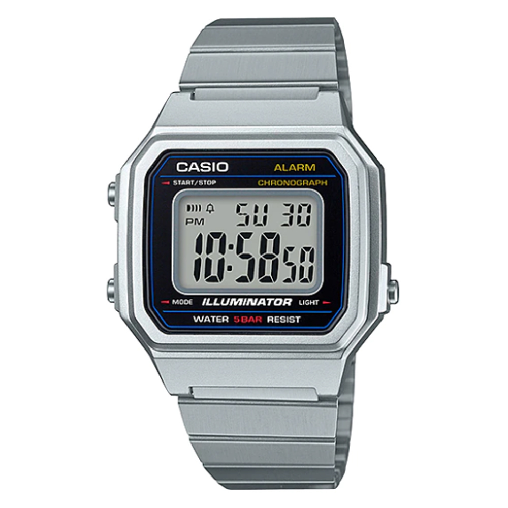 【CASIO】時尚復古文青風大型數字不鏽鋼錶-銀(B-650WD-1A)